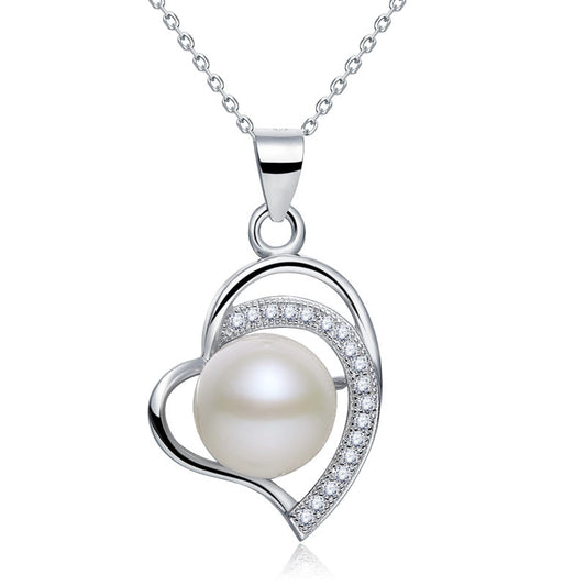 Fresh Water Pearl Heart Necklace 925 Sterling Silver