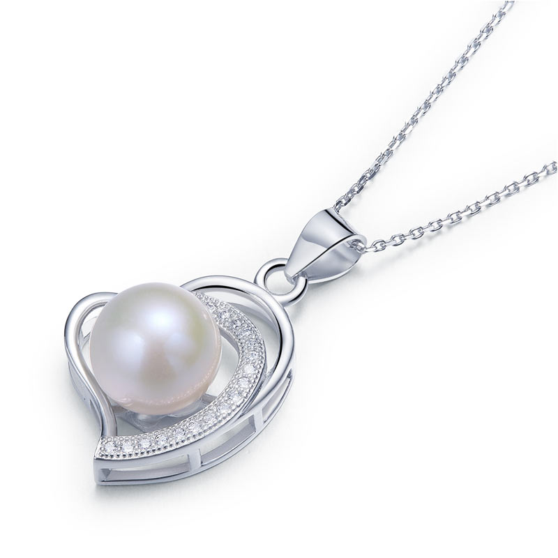 Fresh Water Pearl Heart Necklace 925 Sterling Silver