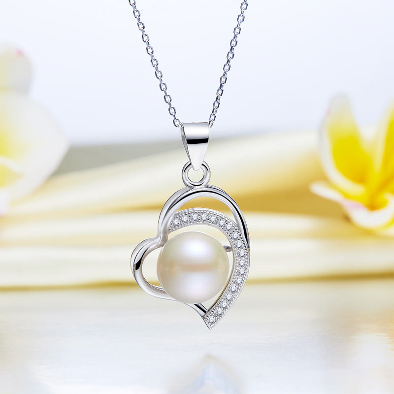 Fresh Water Pearl Heart Necklace 925 Sterling Silver