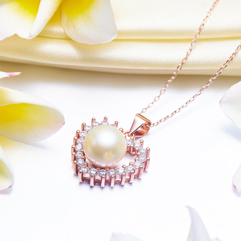 Fresh Water Pearl Heart Necklace 925 Sterling Silver Rose Gold Plated