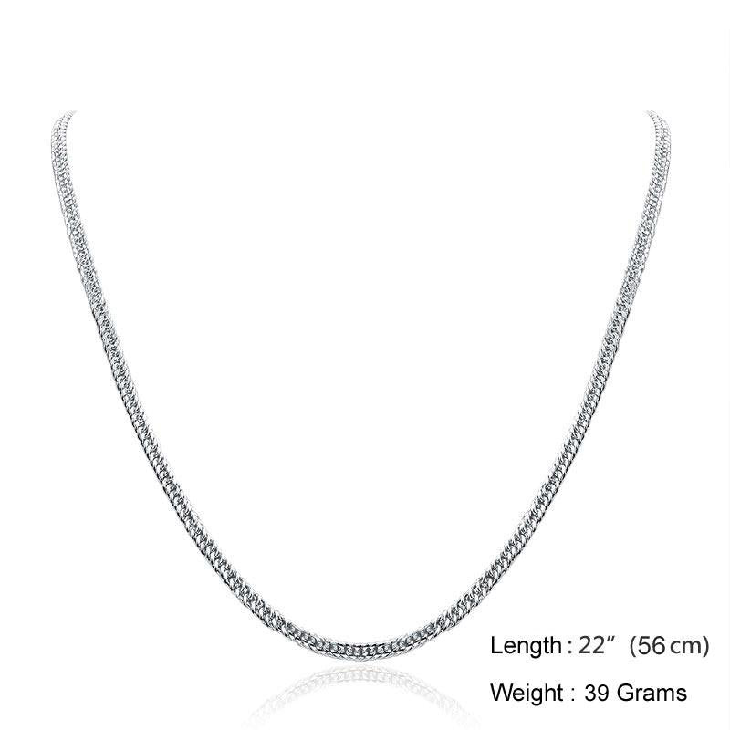 Men's Solid Silver Necklace 990 Pure Silver Cuban Link Chain