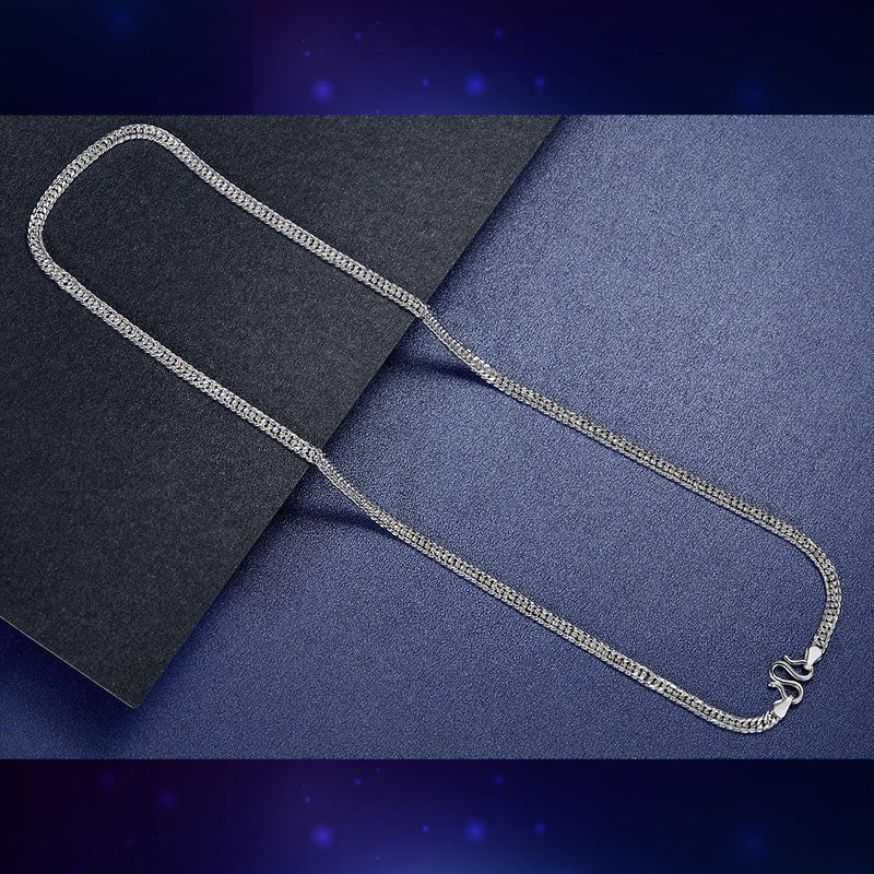 Men's Solid Silver Necklace 990 Pure Silver Cuban Link Chain