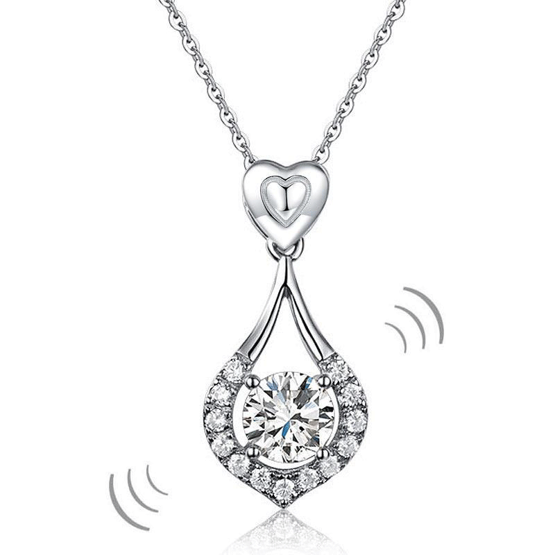 Dancing Stone use Swarovski Zirconia Heart Tear Drop Pendant Necklace 925 Sterling Silver