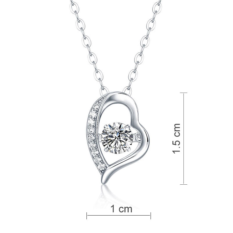 0.5 Carat Moissanite Diamond Dancing Stone Heart Necklace 925 Sterling Silver