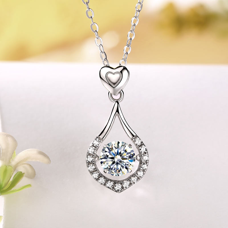 1 Carat Moissanite Diamond Dancing Stone Tear Drop Necklace 925 Sterling Silver