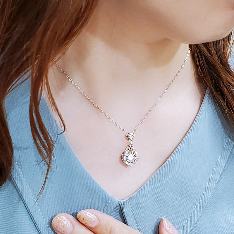 1 Carat Moissanite Diamond Dancing Stone Tear Drop Necklace 925 Sterling Silver
