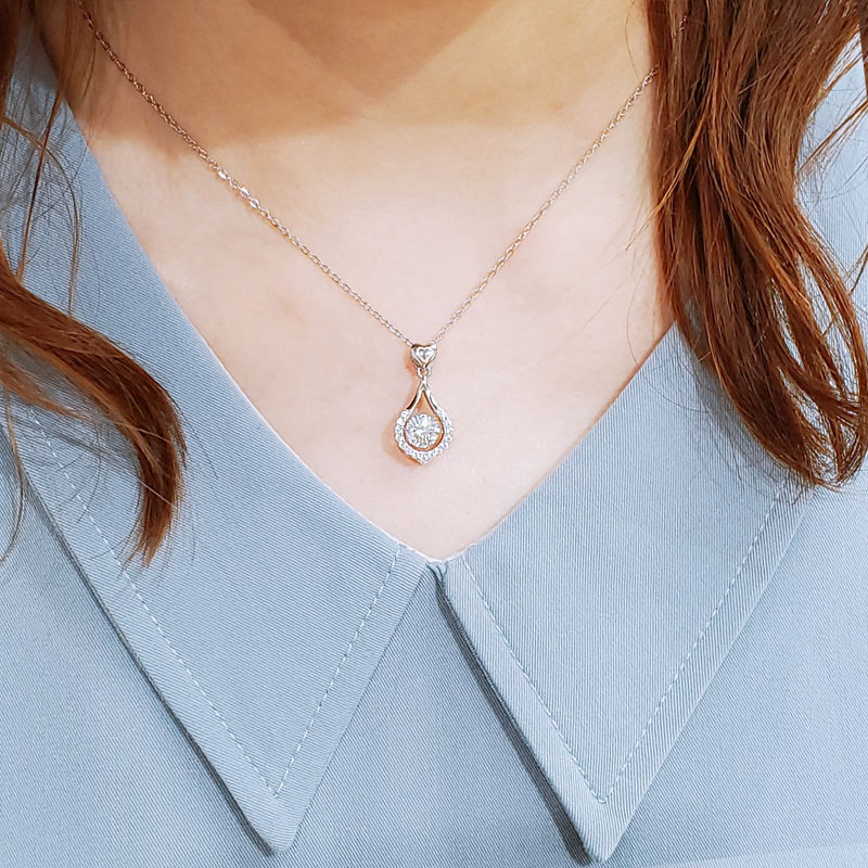 1 Carat Moissanite Diamond Dancing Stone Tear Drop Necklace 925 Sterling Silver