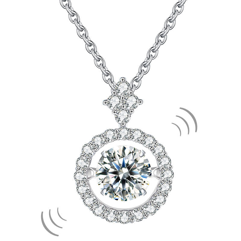 1 Carat Moissanite Diamond Dancing Stone Necklace 925 Sterling Silver