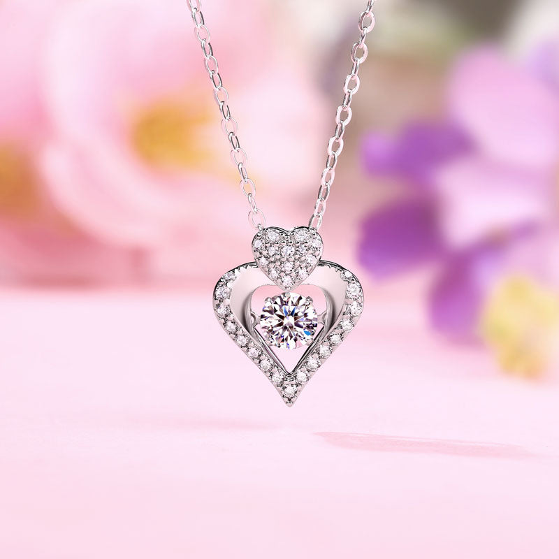 0.5 Carat Moissanite Diamond Dancing Stone Heart Necklace 925 Sterling Silver