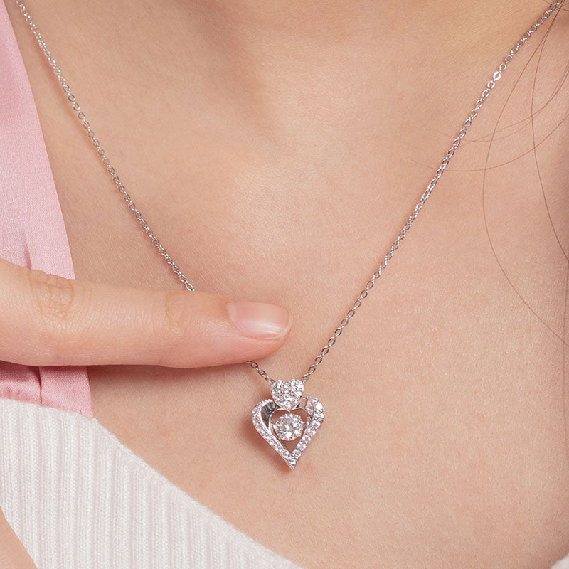 0.5 Carat Moissanite Diamond Dancing Stone Heart Necklace 925 Sterling Silver