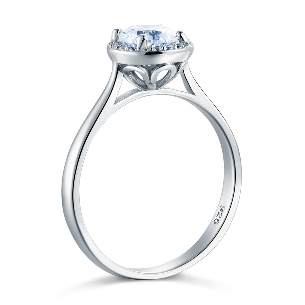 Solid 925 Sterling Silver Engagement Promise Ring Halo