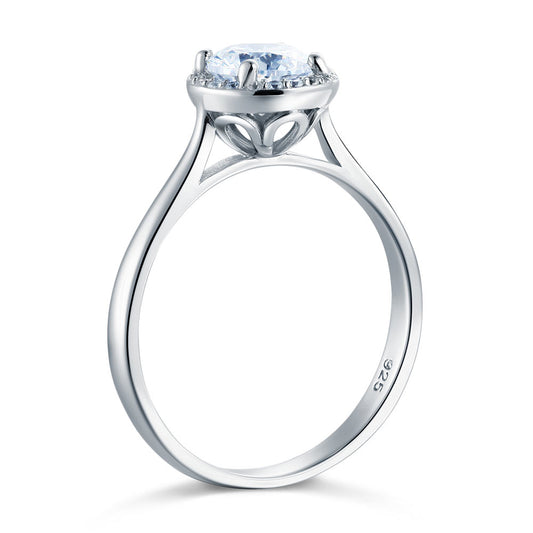 Solid 925 Sterling Silver Engagement Promise Ring Halo