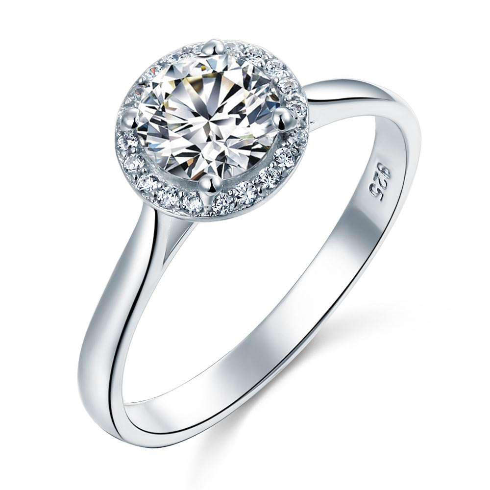 Solid 925 Sterling Silver Engagement Promise Ring Halo