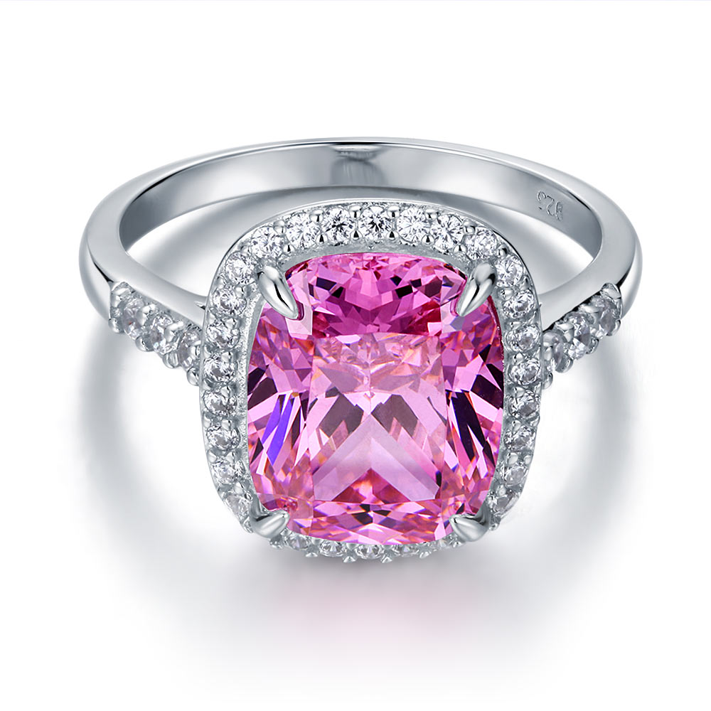 Solid 925 Sterling Silver Luxury Engagement Ring 6 Ct Cushion Fancy Pink Sapphire