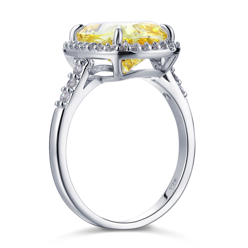 Solid 925 Sterling Silver Luxury Engagement Ring 6 ct Cushion Cut Yellow Sapphire