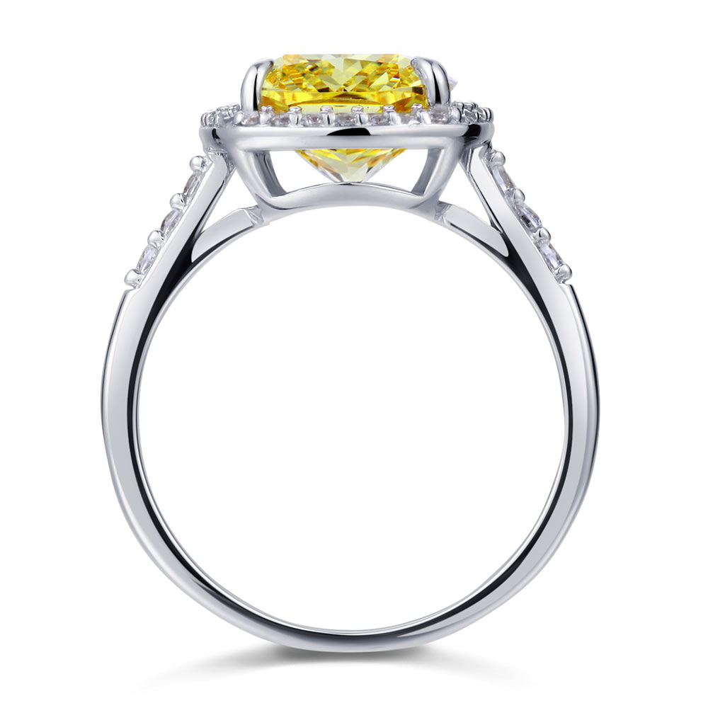 Solid 925 Sterling Silver Luxury Engagement Ring 6 ct Cushion Cut Yellow Sapphire