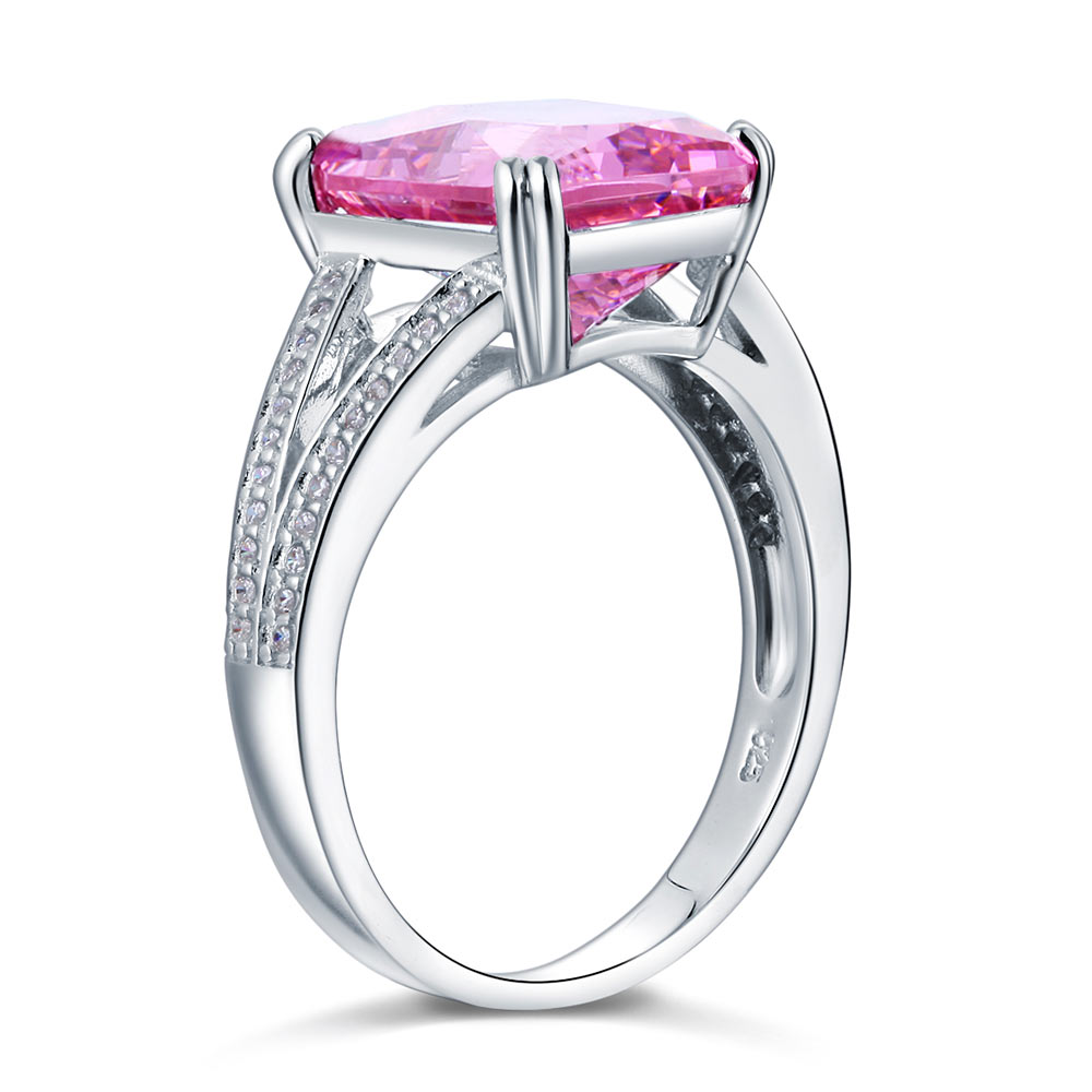 925 Sterling Silver Luxury Ring 6 Carat Fancy Pink Created Diamond Radiant Cut
