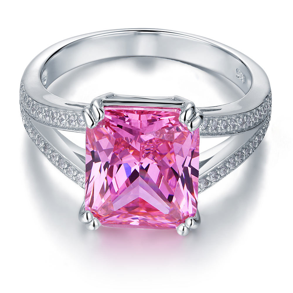 925 Sterling Silver Luxury Ring 6 Carat Fancy Pink Created Diamond Radiant Cut