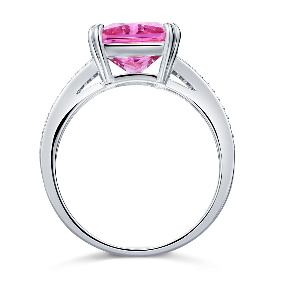 925 Sterling Silver Luxury Ring 6 Carat Fancy Pink Created Diamond Radiant Cut