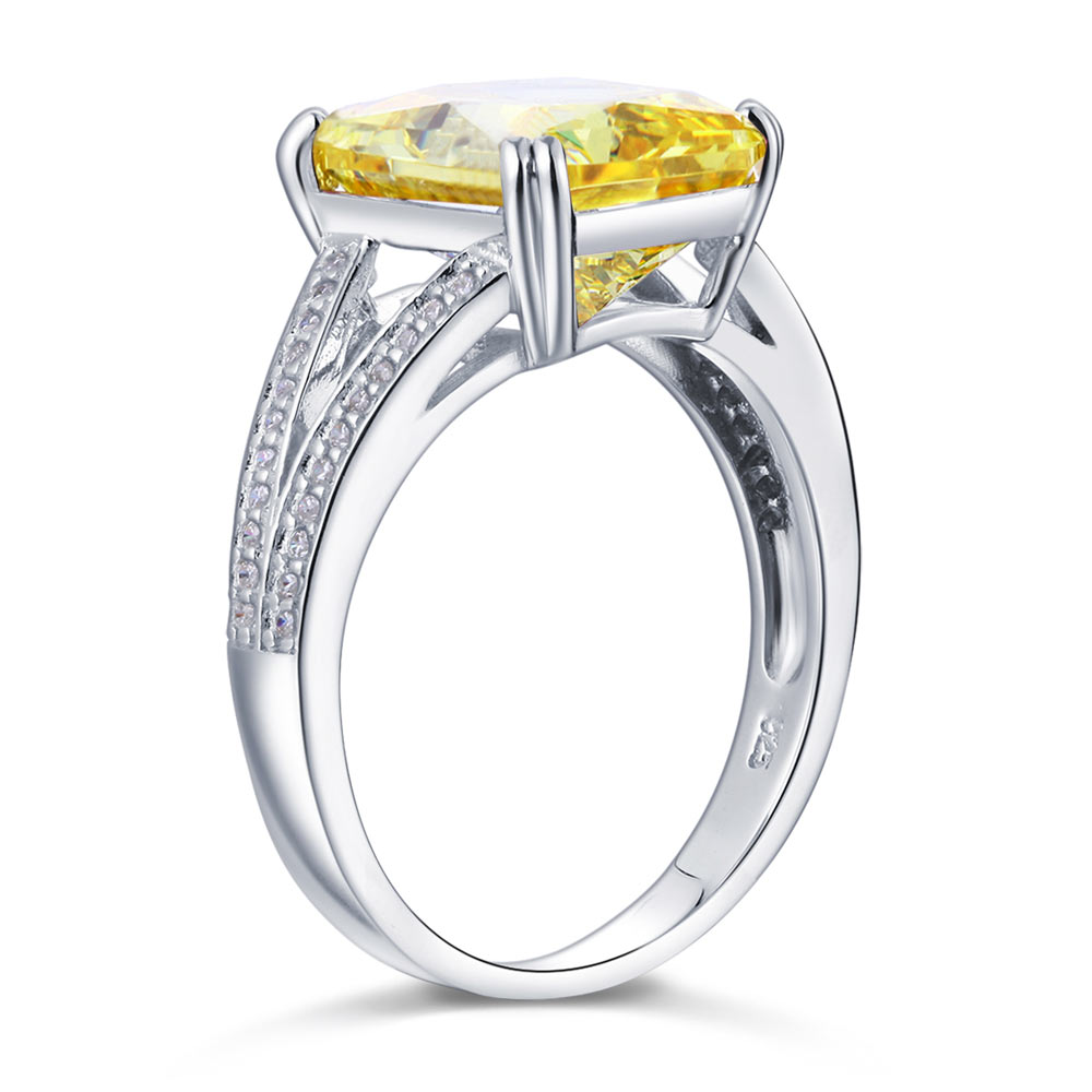 925 Sterling Silver Luxury Ring 6 Carat Fancy Yellow Created Diamond Radiant Cut