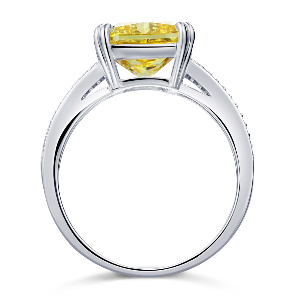 925 Sterling Silver Luxury Ring 6 Carat Fancy Yellow Created Diamond Radiant Cut
