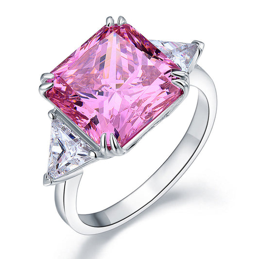 925 Sterling Silver Three-Stone Luxury Ring 8 Carat Fancy Pink Sapphire Ring