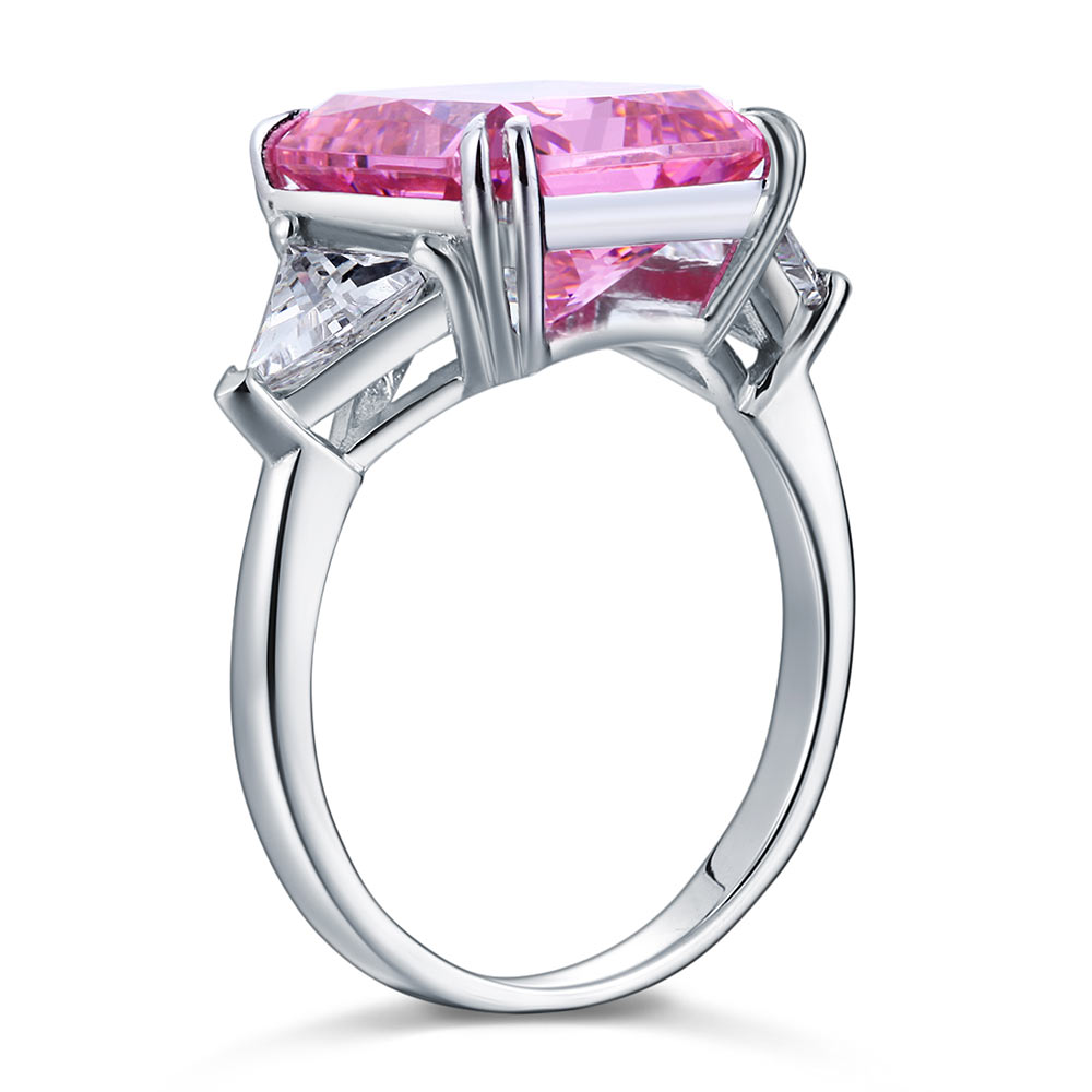 925 Sterling Silver Three-Stone Luxury Ring 8 Carat Fancy Pink Sapphire Ring