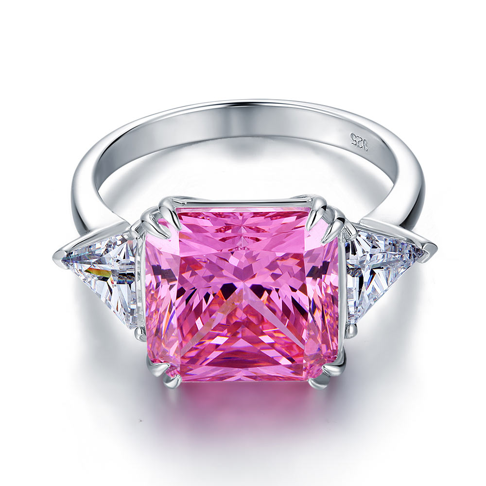 925 Sterling Silver Three-Stone Luxury Ring 8 Carat Fancy Pink Sapphire Ring