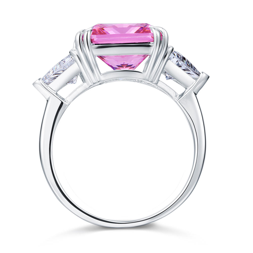 925 Sterling Silver Three-Stone Luxury Ring 8 Carat Fancy Pink Sapphire Ring