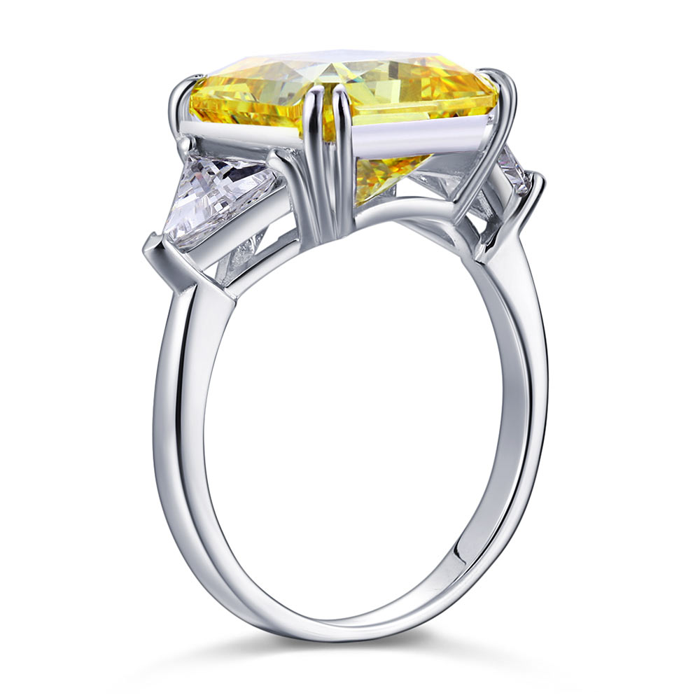 Solid 925 Sterling Silver Three-Stone Luxury Ring 8 Carat Yellow Canary Sapphire