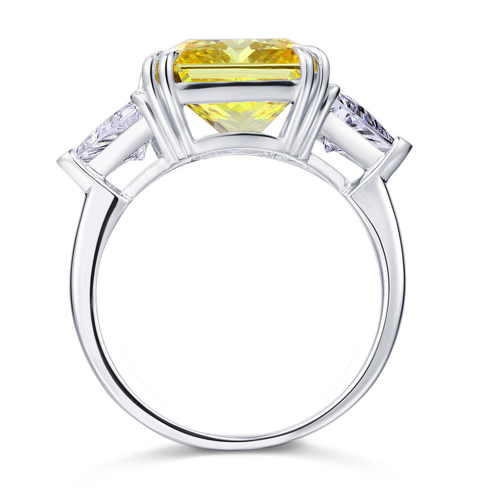 Solid 925 Sterling Silver Three-Stone Luxury Ring 8 Carat Yellow Canary Sapphire