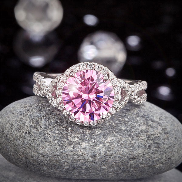 3 Carat Fancy Pink Created Diamond 925 Sterling Silver Wedding Engagement Luxury Ring Promise Anniversary
