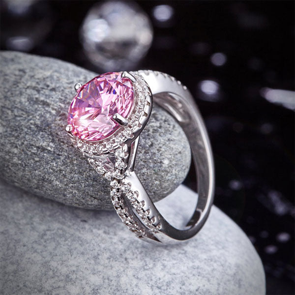 3 Carat Fancy Pink Created Diamond 925 Sterling Silver Wedding Engagement Luxury Ring Promise Anniversary