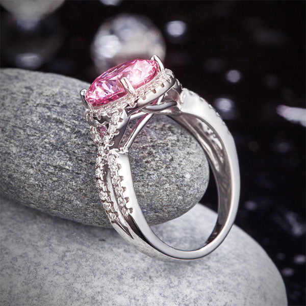 3 Carat Fancy Pink Created Diamond 925 Sterling Silver Wedding Engagement Luxury Ring Promise Anniversary