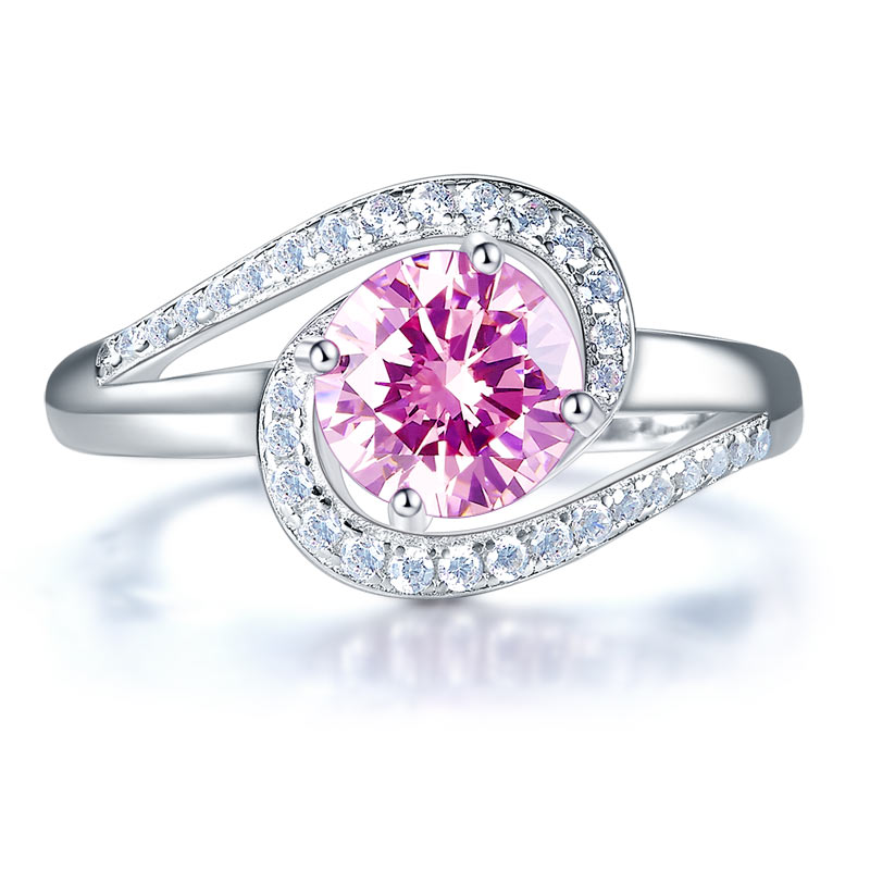 Twist Curl 925 Sterling Silver Wedding Engagement Ring 1.25 Ct Fancy Pink Created Diamond