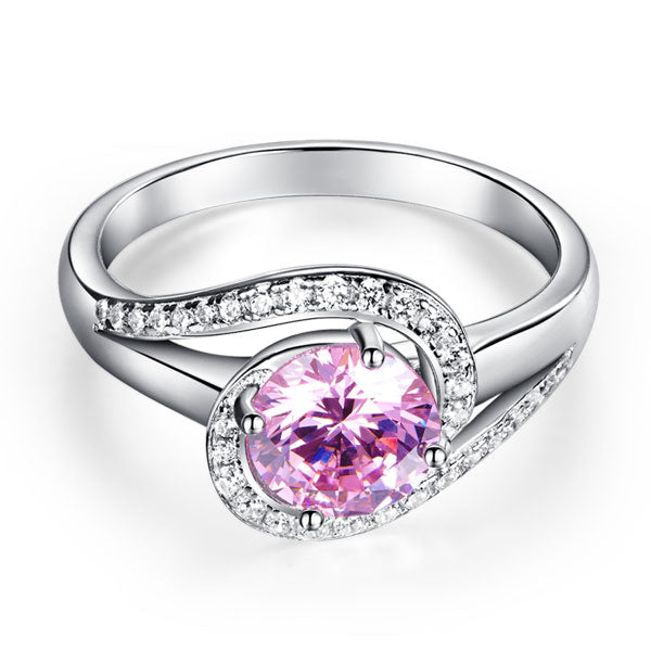 Twist Curl 925 Sterling Silver Wedding Engagement Ring 1.25 Ct Fancy Pink Created Diamond