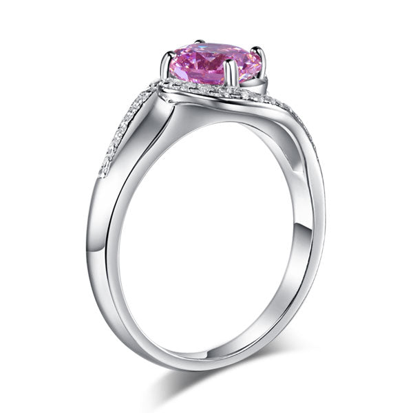 Twist Curl 925 Sterling Silver Wedding Engagement Ring 1.25 Ct Fancy Pink Created Diamond