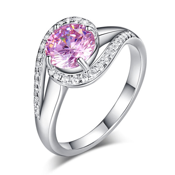 Twist Curl 925 Sterling Silver Wedding Engagement Ring 1.25 Ct Fancy Pink Created Diamond