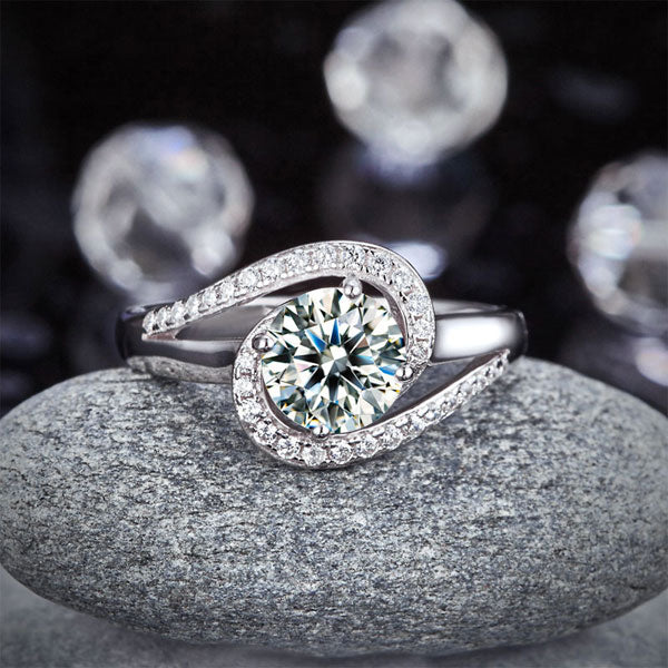 Twist Curl 925 Sterling Silver Wedding Engagement Ring 1.25 Ct Created Diamond