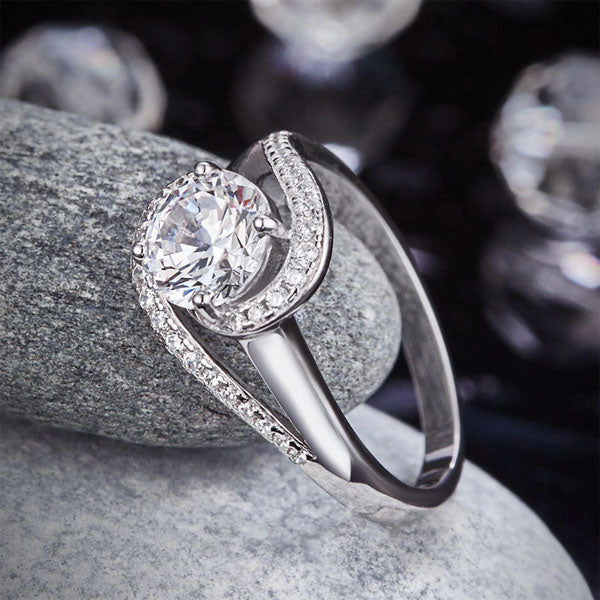 Twist Curl 925 Sterling Silver Wedding Engagement Ring 1.25 Ct Created Diamond