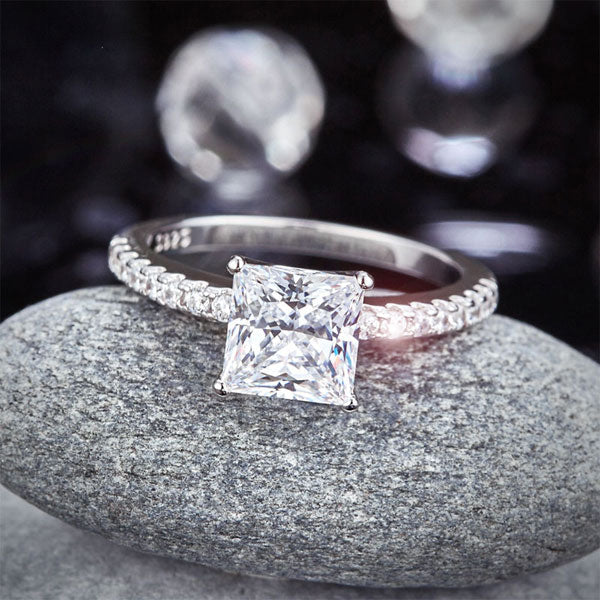 1.5 Ct Princess Cut Created Diamond 925 Sterling Silver Wedding Ring Engagement Promise Anniversary