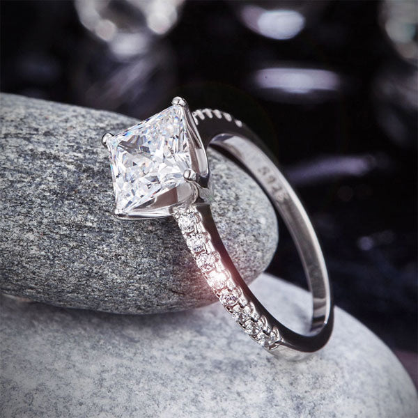 1.5 Ct Princess Cut Created Diamond 925 Sterling Silver Wedding Ring Engagement Promise Anniversary