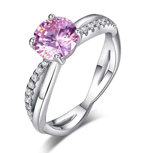 925 Sterling Silver Wedding Promise Anniversary Ring 1.25 Ct Fancy Pink Created Diamond