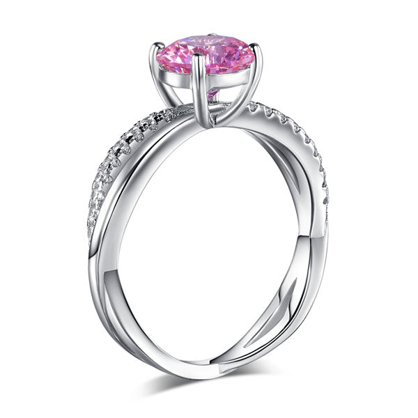925 Sterling Silver Wedding Promise Anniversary Ring 1.25 Ct Fancy Pink Created Diamond