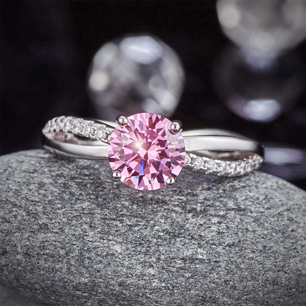 925 Sterling Silver Wedding Promise Anniversary Ring 1.25 Ct Fancy Pink Created Diamond