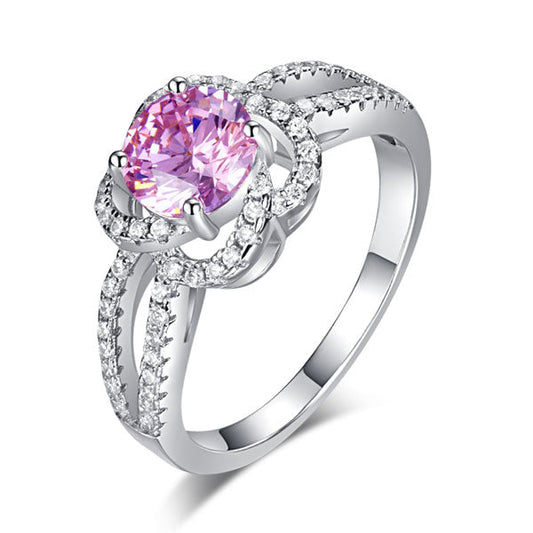 Floral 925 Sterling Silver Wedding Promise Anniversary Ring 1 Ct Fancy Pink Created Diamond