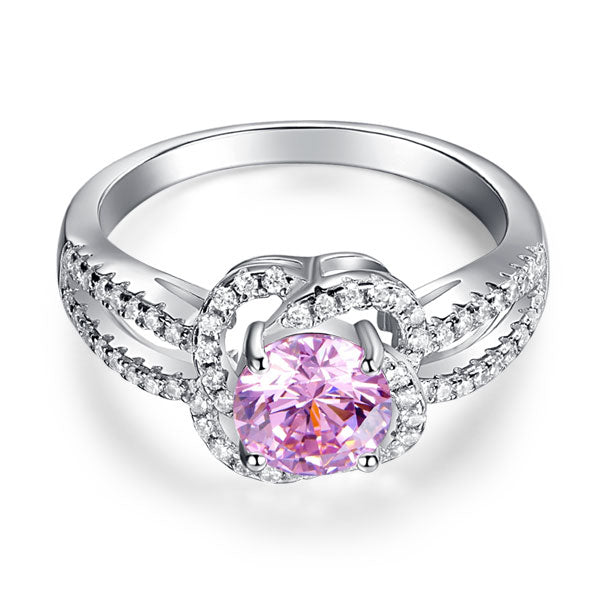Floral 925 Sterling Silver Wedding Promise Anniversary Ring 1 Ct Fancy Pink Created Diamond