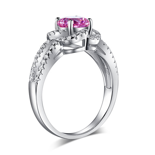Floral 925 Sterling Silver Wedding Promise Anniversary Ring 1 Ct Fancy Pink Created Diamond