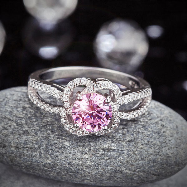 Floral 925 Sterling Silver Wedding Promise Anniversary Ring 1 Ct Fancy Pink Created Diamond