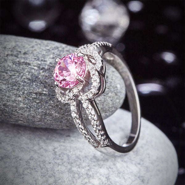 Floral 925 Sterling Silver Wedding Promise Anniversary Ring 1 Ct Fancy Pink Created Diamond